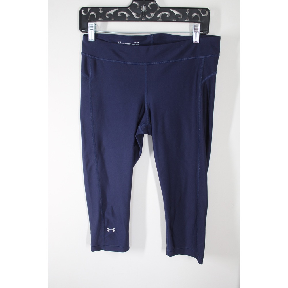 Under Armour L Navy Blue HeatGear Compression Capri Leggings Athletic Pants
